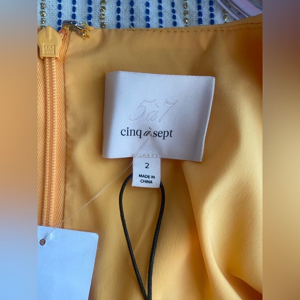 CINQ a SEPT Yellow Orange Sierra Wrap Front Crepe Long Sleeve Mini Dress Sz 2 - Picture 7 of 14